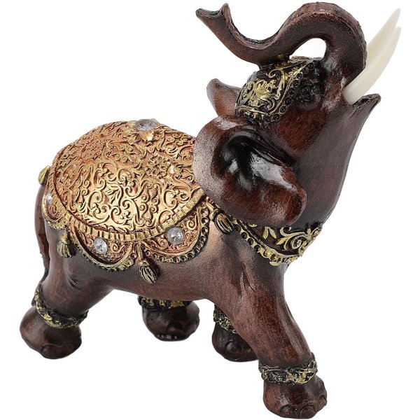 Bogactwo SzczęśLiwy SłOń Statua ŻYwica Feng Shui Figurka SłOnia Dekoracja Domu Do Salonu Prezent Na ParapetóWkę BrąZowy L Large 35.83X15.75In Black-image