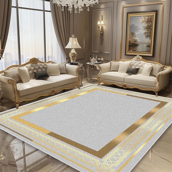 Alfombra De Lujo Estilo Europeo Sala De Estar DecoracióN Marco Dorado ÁRea De Sofá Alfombras Grandes SalóN Mesas De Centro Alfombras De Piso Antideslizantes 60*90Cm-image