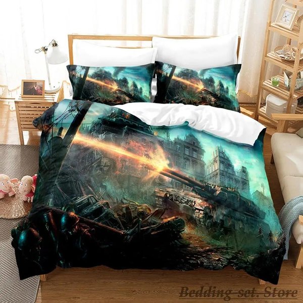 PośCiel World Of Tanks Pojedyncza Twin PełNa Queen King Rozmiar Zestaw PośCieli Anime Dla DorosłYch Dzieci Sypialnia Poszewka Na KołDrę EU Single 135X200Cm-image