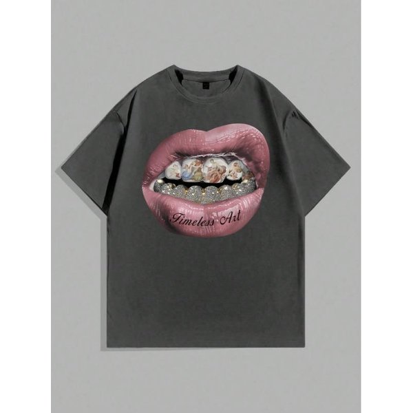 T-Shirt Z Nadrukiem Ust T-Shirt MęSki Letni BawełNiany Casualowy Z KróTkim RęKawem MęSki 2XL Gray-image