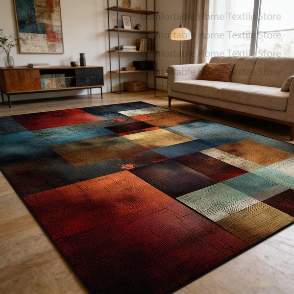 Retro Geometryczna Dekoracja Piwnica Zmywalny Dywan AntypośLizgowy KróTki Aksamit Dywanik Do Salonu DużY Rozmiar SkłAdany Puszyste Maty PodłOgowe 1.9X2.9Ft(60X90Cm)-image