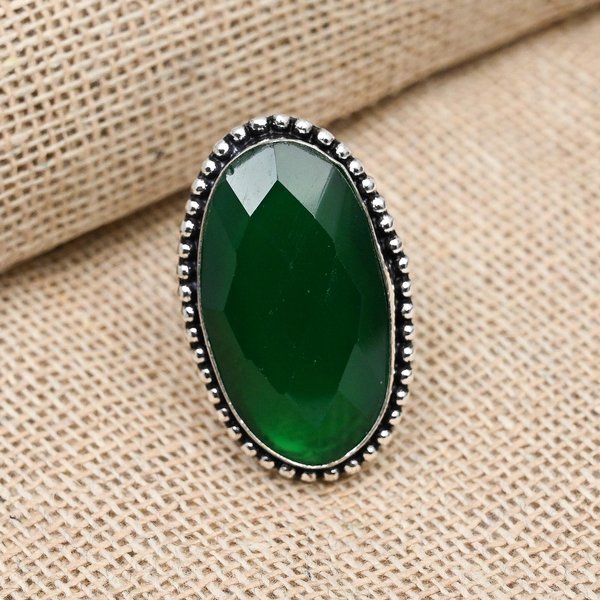 Anillo De DiseñO Hecho A Mano Con Piedra Verde Ovalada Y Piedra Preciosa Esmeralda, JoyeríA De Plata De Ley 925 Maciza 11-image