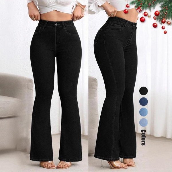 Jeans EláSticos Para Mujer Ajustados De Pierna Ancha Levanta GlúTeos Cintura Alta Pantalones Bootcut XXL White-image