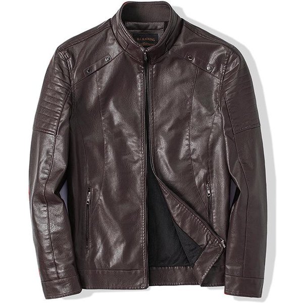 Chaqueta Locomotora De OtoñO E Invierno Chaqueta De Cuello Alto Para Hombre Joven Chaqueta De Cuero Casual Chaqueta Cortavientos 4XL Gray-image