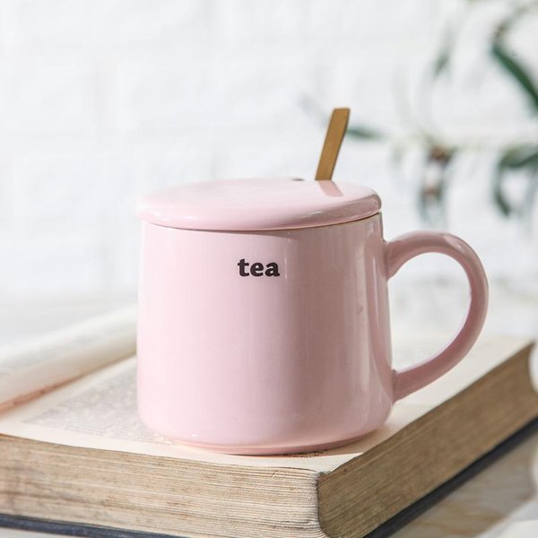 Taza De CeráMica Creativa Con Tapa Cuchara Taza De Café Para Pareja MacarróN Taza Creativa Taza Para Beber En La Oficina NiñAs 301-400Ml Gray-image