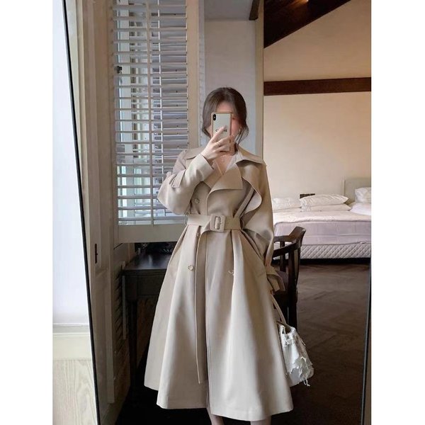 Gabardina Caqui Para Mujer, De Longitud Media, Sencilla, Para Primavera Y OtoñO, Estilo Coreano, Estilo BritáNico. L Gray-image