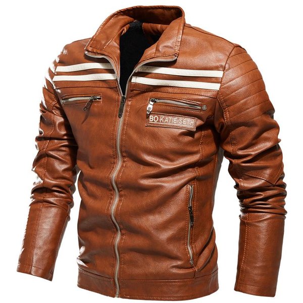 Chaqueta De Hombre Traje De Locomotora Abrigo Nuevo Chaqueta De Cuero A Rayas Chaqueta De Cuero De Terciopelo Para Hombre 3XL-image