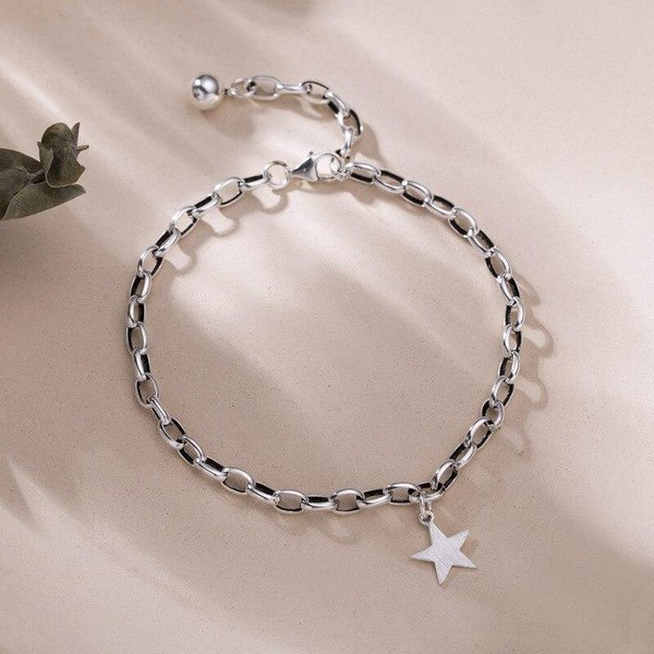 Pulsera Con Colgante De Estrella De Plata De Ley 925 Y Bola PequeñA De Plata Tailandesa Para Mujer, JoyeríA, Regalo S-B378 18Cm Gray-image