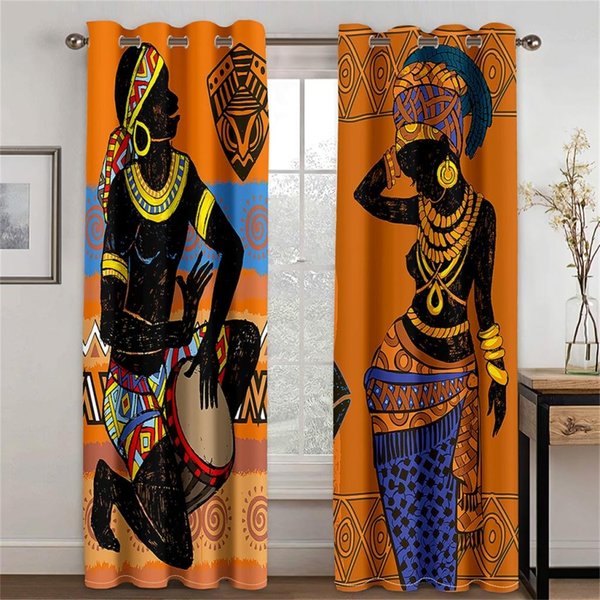 Cortina PatróN SiméTrico Abstracto Mujer Lobo 3D Aplicable Sala De Estar Dormitorio Cocina BalcóN DecoracióN De Ventana 2 Paneles 50W130H(Cm)X2Pcs&Hook-image