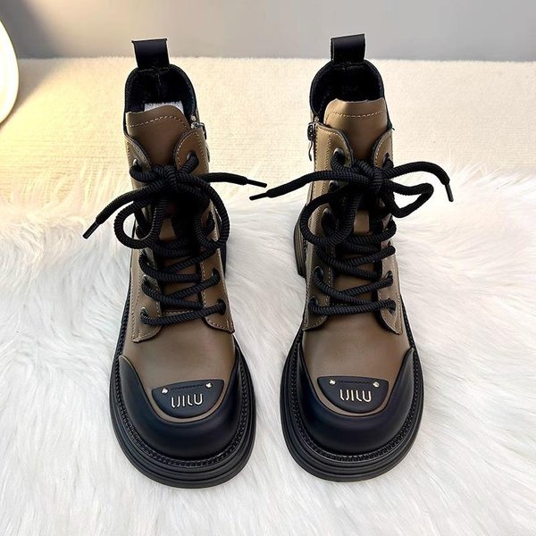 Sznurowane KróTkie Buty Damskie Na Platformie Designerskie Buty Rycerskie Damskie Buty Botki Damskie Buty Damskie Zimowe OkrąGłY Nosek 39 Black-image