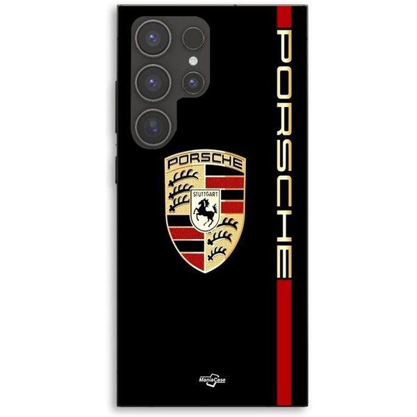 Etui Dla Samsung Galaxy S23 Ultra Logo Porsche Czerwono-ZłOte Czarne TłO Maniacase Czarny-image