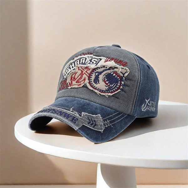Modna MęSka Czapka Z Daszkiem DużE Litery Czysta BawełNa Haft Z Rekinem Casualowa Czapka Z Daszkiem Dla Kobiet Snapback Czapki Hip Hop Czapka Z Daszkiem Gray-image