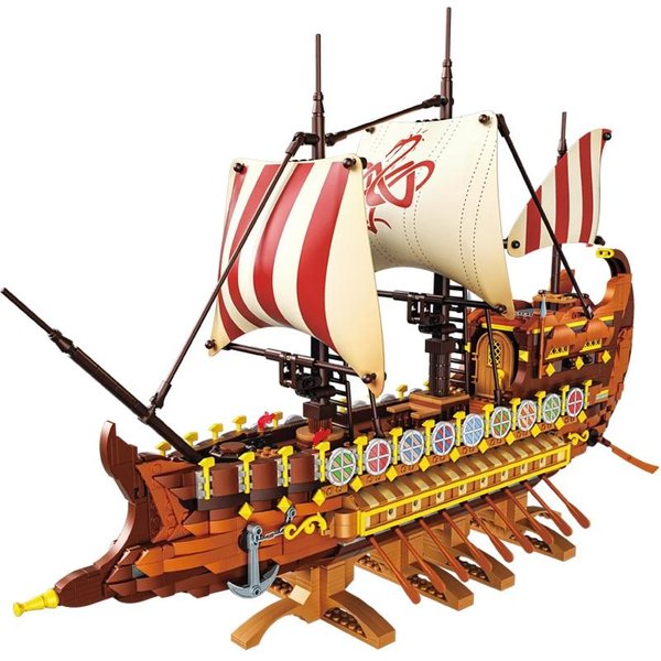 2073 ElementÓW Wikingowski Drakkkar Klocki Budowlane Gigantyczny Model Statku Wojennego PiratóW Zabawki Edukacyjne Prezenty ŚWiąTeczne Dla Dzieci Beige-image