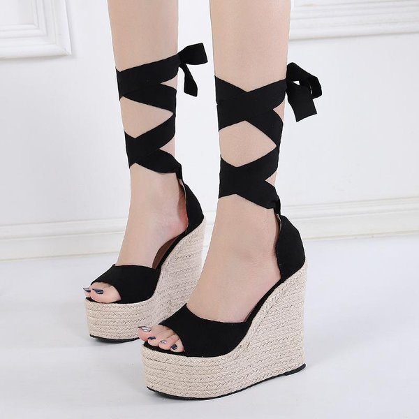 Sandalias De CuñA Para Mujer, Sandalias De TacóN Alto Bohemias Con Plataforma Femenina, Zapatos De Mujer Con Punta Abierta Y Correa En El Tobillo A La Moda 38 Beige-image