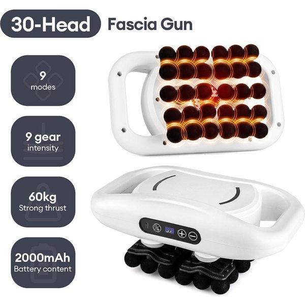 Pistolet Do MasażU Fascia Gun 42 GłOwice Wibracje Wysokiej CzęStotliwośCi Do łAgodzenia BóLu MięśNi PlecóW, Talii, Szyi, Ramion Terapia GłęBokich Tkanek White-image