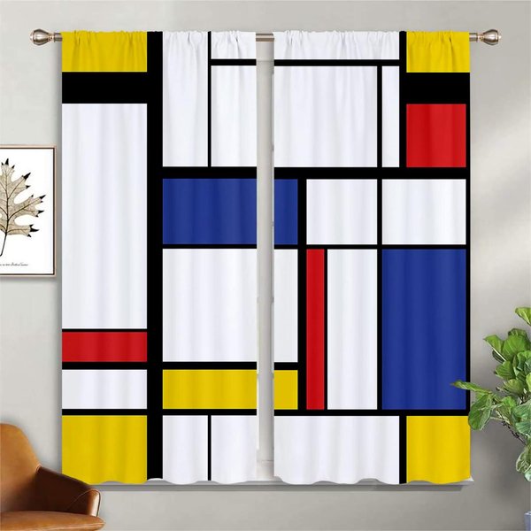 Nowoczesne ZasłOny Abstrakcyjne, ZasłOny W Kolorowe Kwadraty, 2 Panele, Minimalistyczny Styl, Dom, Przestrzeń Dzienną, Sypialnię, Dekoracja Balkonu, 3D W50X130H(Cm)X2Pcs&Grommet Top-image