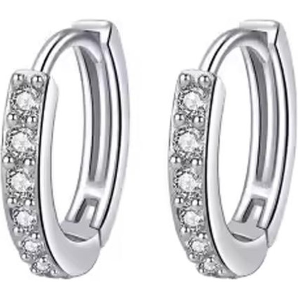 Pendientes PequeñOs Aro De Plata De Ley 925 Huggie De Circonita Chapados En Oro De 14K PerforacióN De CartíLago Ear Cuff Pendientes Diminutos Para Mujeres Hombres 12Mm Plata-image