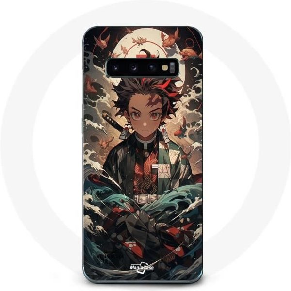 Funda - Maniacase - Samsung Galaxy S10 - Demon Slayer Tanjiro - Flexible - Silicona PláStico Negro-image