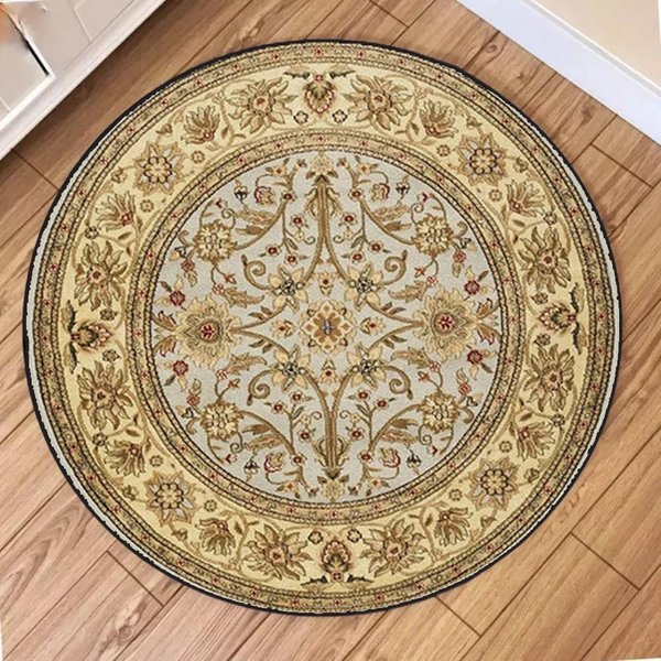 Vintage Europejski Kwiatowy WzóR Scroll Mandala Geometryczny WzóR OkrąGłY Dywan MięKki Dywan Do Salonu Sypialni 40X40Cm Beige-image