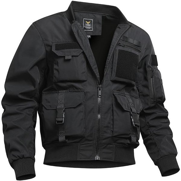 Chaqueta Bomber Uniforme De BéIsbol Para Hombre Chaqueta De Trabajo Multibolsillos Chaqueta Funcional Top De Asalto Triple Prueba L Black-image