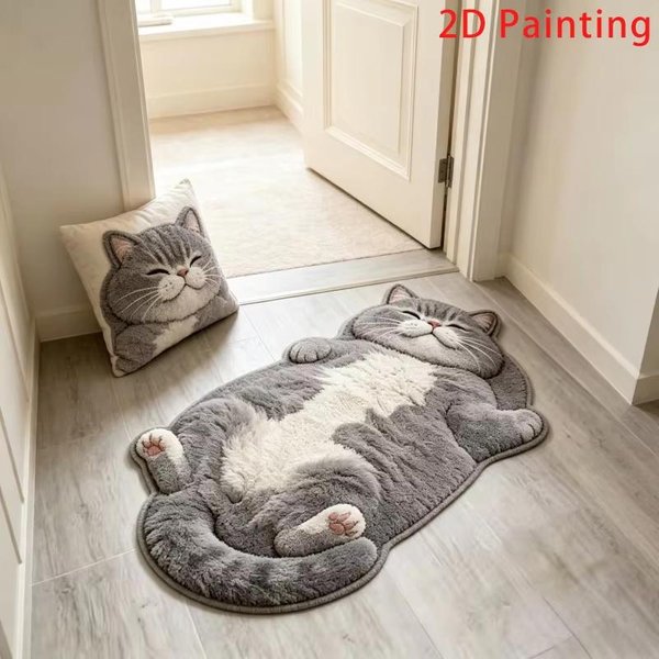 Pluszowy Dywan W KształCie Kota 3D, Dywanik Do Pokoju DziecięCego, Sypialni, Przy łóżKu, Mata ChłOnąCa Wodę Do Drzwi łAzienki, Dekoracja Domu 60X90Cm 24X36Inch-image