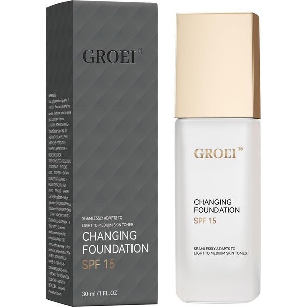 Groei PodkłAd ZmieniająCy Kolor SPF 15 - 30Ml Adaptacyjny Kolor MakijażU, Dopasowuje Się Do Twojego Odcienia SkóRy, Lekkie Krycie NiedoskonałOśCi I Zaczerwienień White-image