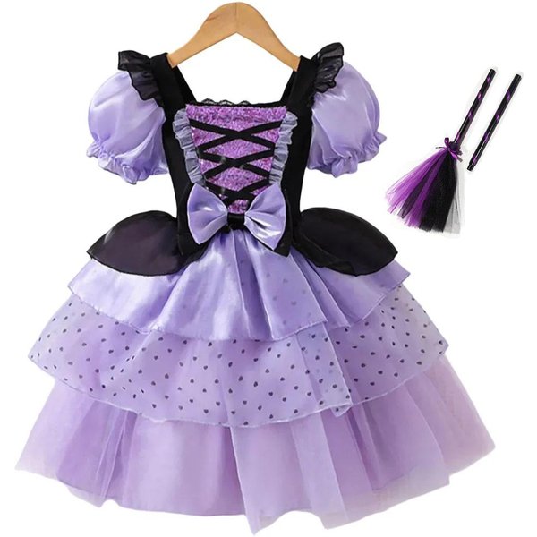 Vestido Nuevo Para NiñA Vestido Esponjoso De Vampiro Para NiñAs NiñOs Malla Vestido De Princesa Morado Ropa Genial Vestido De Disfraz De Carnaval Lolita 130Cm Black-image