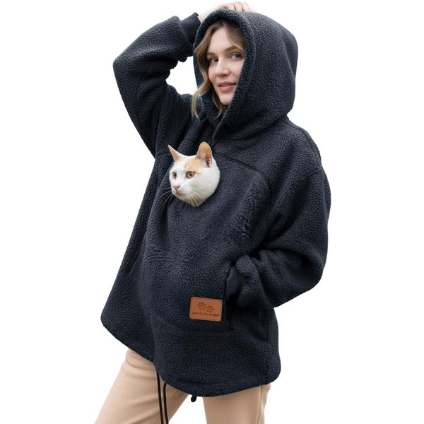 Unisex Outdoor Torba Bluza Z Kapturem Bluza Na Zamek Bluzy Z Kapturem Dla ZwierząT Puszysta Bluza Z Kapturem Na Zamek L Black-image