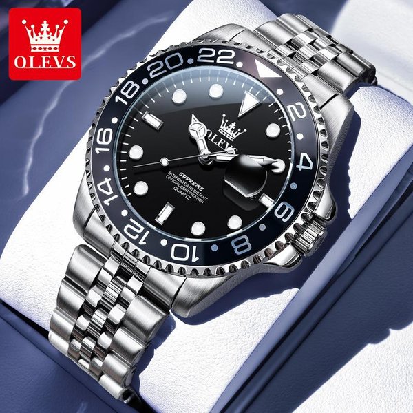 Reloj De Hombre Olevs Original Moda Impermeable Luminoso Cuarzo Lujo Hombre Fecha AutomáTica Reloj Deportivo Para Hombre Negro/Plata-image