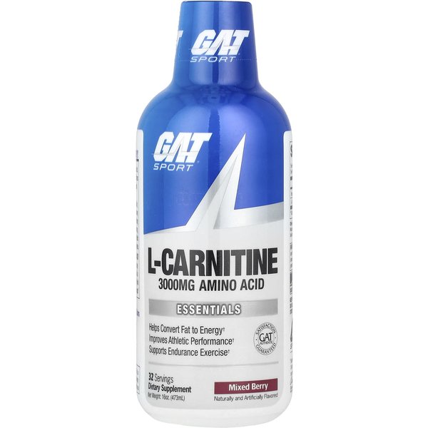 Gat, L-Carnitina, AminoáCidos, Sabor Frutos Rojos Mixtos, 3000 Mg, 473 Ml (16 Onzas)-image