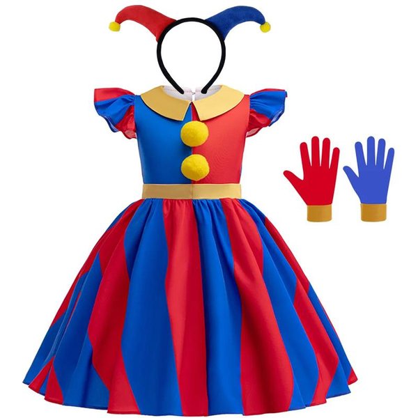 Halloween IncreíBle NiñA Circo Digital Pomni Disfraz Cosplay Disfraz Cabeza De Joker MuñEcas Carnaval Disfraz Rojo Azul Payaso Disfrazarse 9-10T(150)-image
