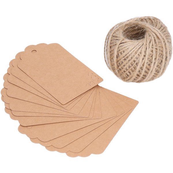 100 Piezas Etiquetas Para Ropa Doble Cara Papel Kraft DIY Manualidad Etiqueta De Regalo Con 30M Cuerda De Yute Para Boda Navidad Beige-image