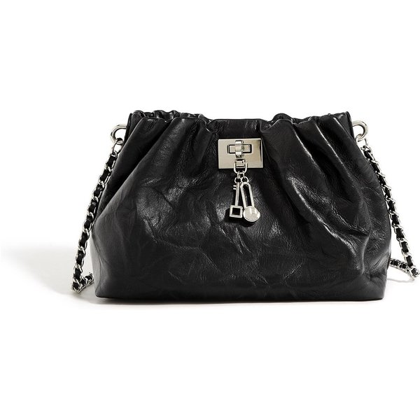 Niszowy Design Plisowana SkóRzana Torba Chmurka Retro Wysokiej Klasy Temperament ZapięCie JednoręCzna Torba Na Ramię Crossbody Torba Na ŁAńCuszku Damska Czarny-image