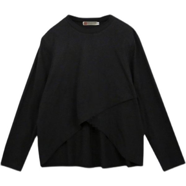Nueva Camiseta VersáTil De Manga Larga Para Mujer OtoñO E Invierno AlgodóN Puro Blanca Holgada DiseñO Cruzado Moda Camiseta BáSica Top XXL Negro-image