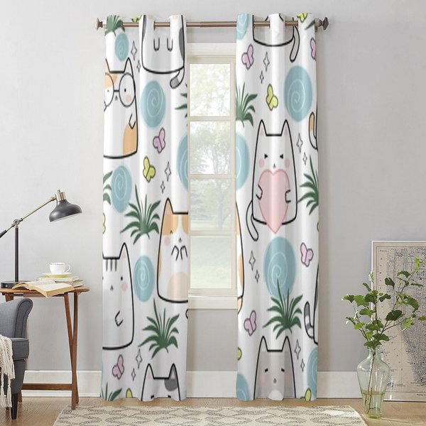 Kawaii SłOdkie Koty KreskóWka ZasłOna Okienna Dla Pokoju DziecięCego Rolety Domowe ZasłOny Do Salonu Sypialni ZasłOny Okienne 135W X 60H(Cm) X1 Gray-image
