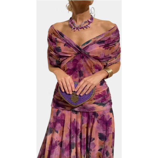 Vestido De Noche De Sirena Con Estampado Floral Y Hombros Descubiertos, Vestido Largo Con Bajo De Volantes 3XL BorgoñA-image