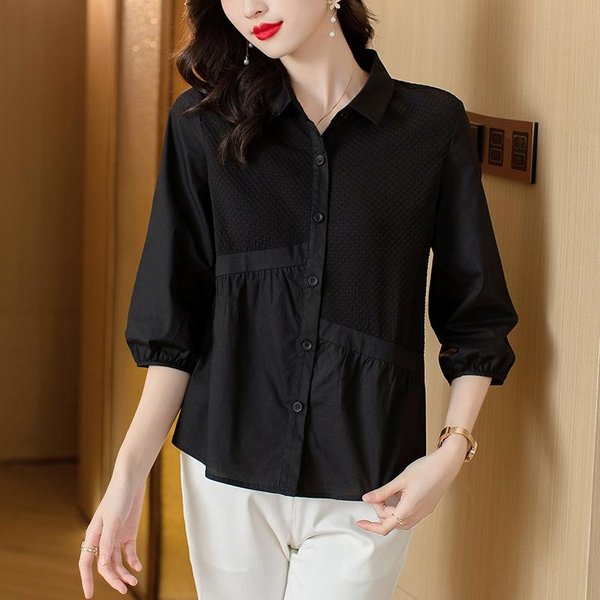 Camisa Irregular Para Mujer De Manga Larga Blanca Base Para Primavera Y OtoñO Nueva Top Suelto Chic 3XL Negro-image