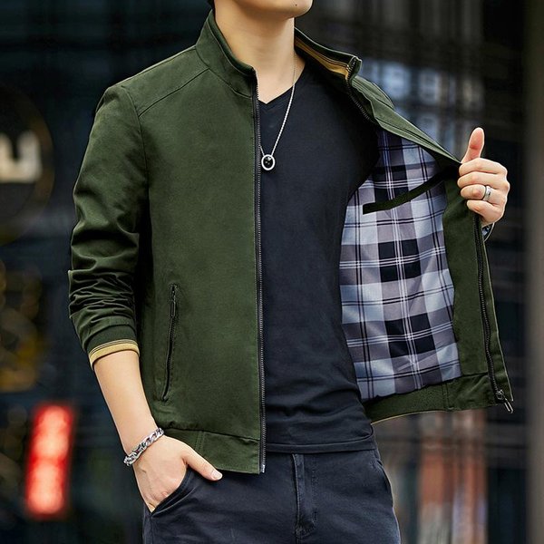 Chaqueta De Primavera Y OtoñO Para Hombre, Nueva Tendencia Juvenil, Cortavientos Sencillo Lavado Con Cuello Alto, Ropa Para Hombre 4XL Gray-image