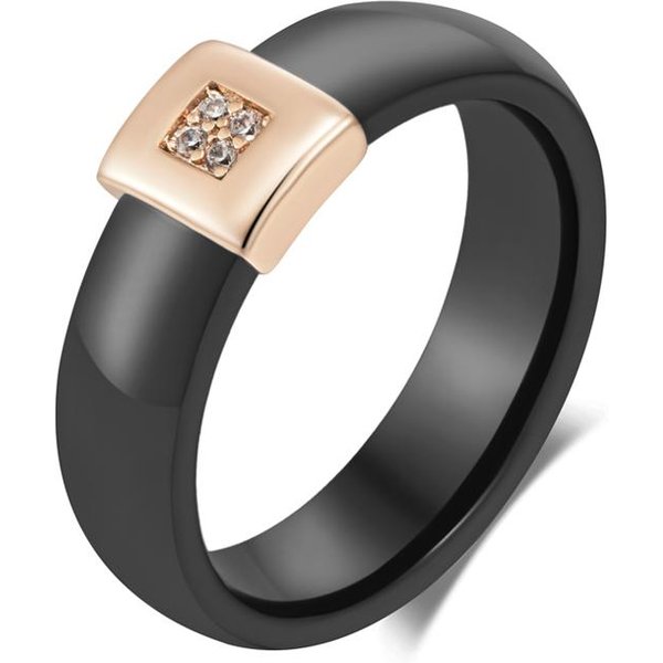 Anillo De CeráMica Negra Para Mujer Moda Color Oro Rosa Circonita Natural Accesorios JoyeríA Fina Diaria De Alta Calidad 8-image
