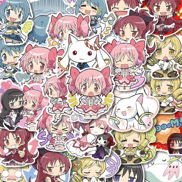 48 Szt. Kawaii Anime Puella Magi Madoka Magica Naklejki Kaname Madoka Akemi Homura Naklejki Na Laptop Telefon KreskóWkowe Naklejki Dziewczynka Gray-image