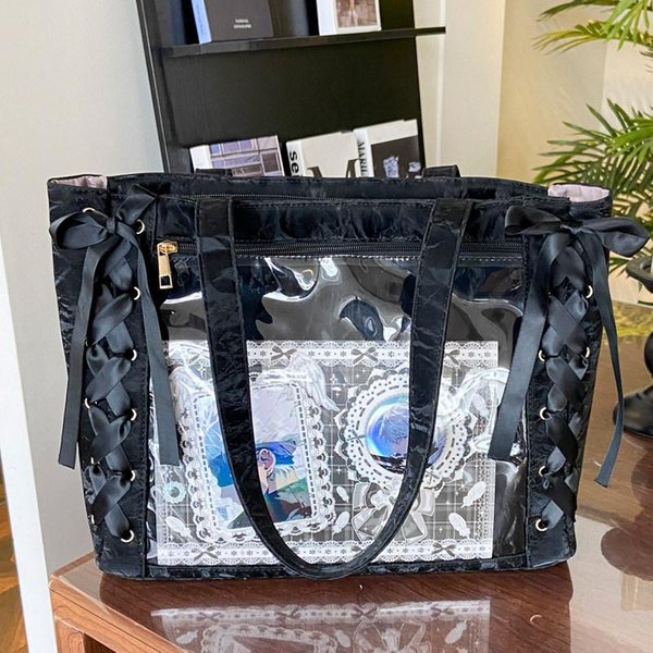 Nowa Y2K Torebka Na Ramię Ita Z Kokardką I WstążKą Urocza DziewczęCa Przezroczysta Kieszeń DużA Pojemność Torba Crossbody Tote Torebki Do Samodzielnego WyśWietlania Only Bag No Pendant Gray-image