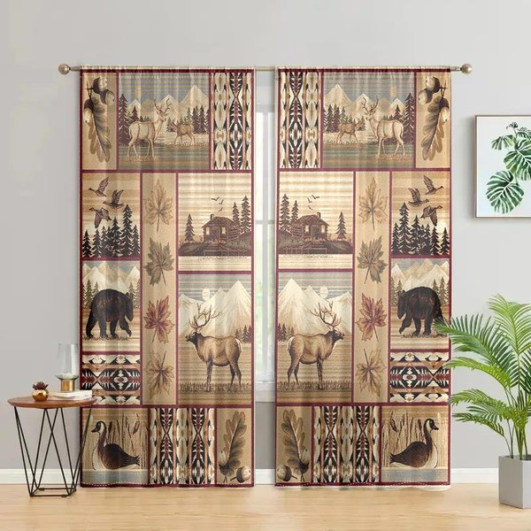 2 Piezas, Cortinas De Casa De Campo Con Animales Alce Granja - Semitransparentes - Adecuadas Para Sala De Estar, Dormitorio, Cocina, DecoracióN Del Hogar W150CM H166Cm&Rod Pocket-image