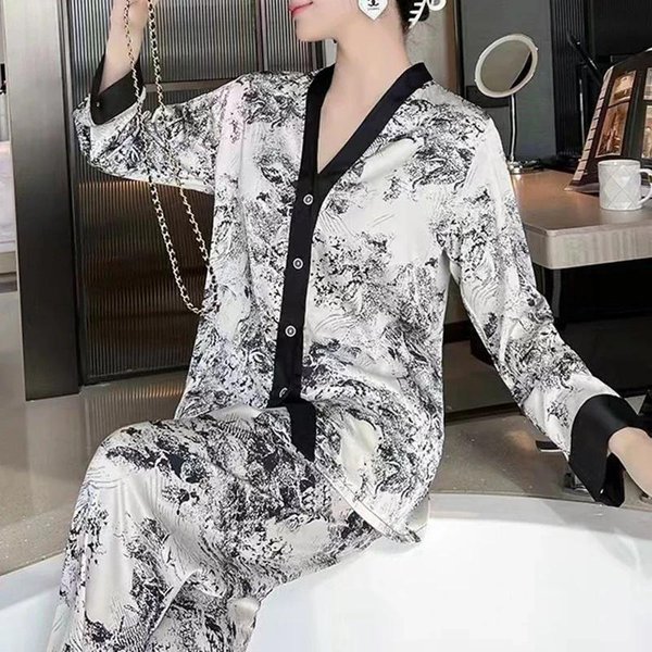 Conjunto De Pijama Para Mujer Primavera Y Verano Sexy Ropa De Casa Pijama De Lujo Pijama Para Mujer Manga Larga PantalóN Pijama Elegante 2XL-image
