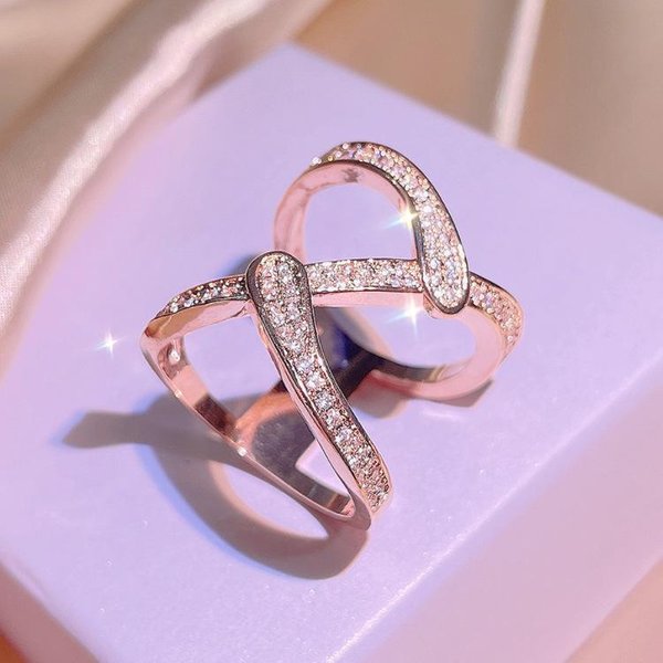 Europeo Y N Moda LíNeas GeoméTricas Chapado Oro Rosa Micro Engaste Zirconia Anillo Cadena Anillo Tendencia Chica No. 10 Gray-image