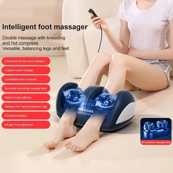 Super DużY Elektryczny MasażEr StóP GłęBoki Tkanek Shiatsu Ugniatanie Podgrzewany WałEk ŁYdka Relaks Redukcja Stresu Maszyna Do PielęGnacji StóP EU Plug Blue-image