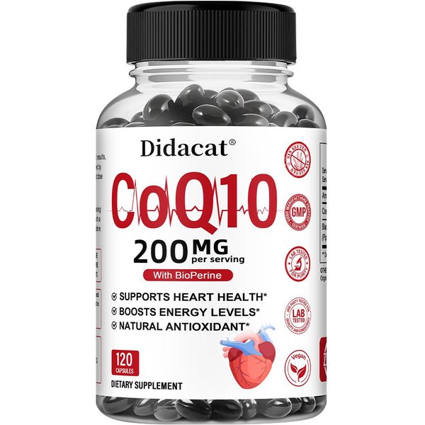 CáPsulas De Coenzima Q10 200 Mg, Alta Tasa De AbsorcióN Del 95%, Extracto De Pimienta Negra - Coenzima Q10 100% Natural 120 CáPsulas 120 Capsules-image