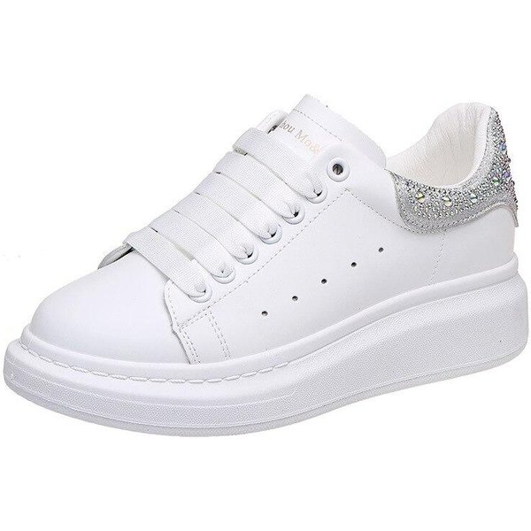 Zapatos De Mujer Bling Diamante Blanco Zapatillas De Plataforma Femeninas Blancas Zapatos Vulcanizados Primavera OtoñO Casual Transpirables Zapatos Deportivos 40 White-image