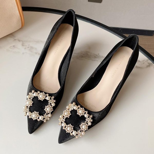 Zapatos De TacóN Nuevo Punta Fina TacóN De Aguja Zapatos De TacóN Zapatos De Boda Para Mujer Hebilla Cuadrada Con PedreríA Zapatos Xiuhe 40 Gray-image