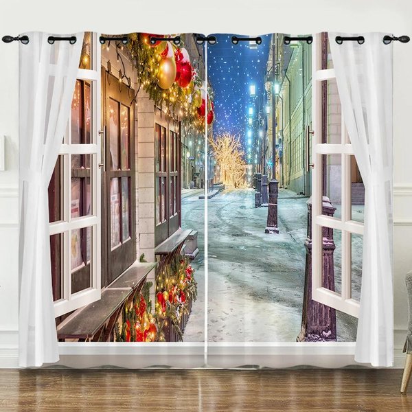 Cortinas RúSticas De Madera Para Ventana De Granero Cortinas Para Puerta De Garaje Vieja Escenario Exterior Para Hogar Dormitorio Sala De Estar Cortinas De Ventana 2 Paneles W50Xh130(Cm)X2Pcs&Grommet Top-image
