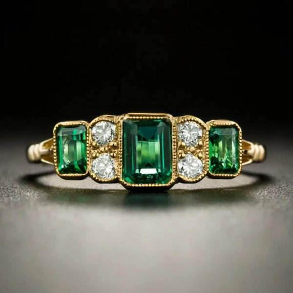 Huitan Anillos De Mujer De Moda Con Zirconia CúBica Verde Para Boda Color Oro Fiesta De Aniversario Accesorio De Lujo Regalo Elegante JoyeríA Nueva 7-image